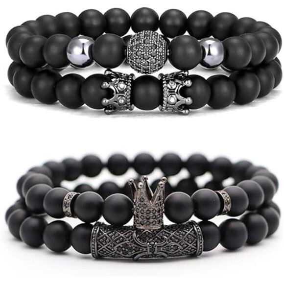 CARSHIER 4 PCS Bracelets for Men Women Friendship Lava Stone Crown Bead - Picture 7 of 7